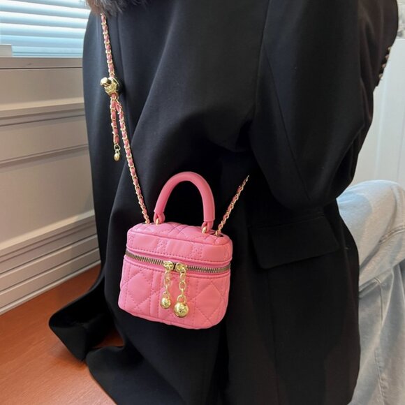 Pink Chic Mini Top Handle Quilted Chain Bag - Picture 1 of 5